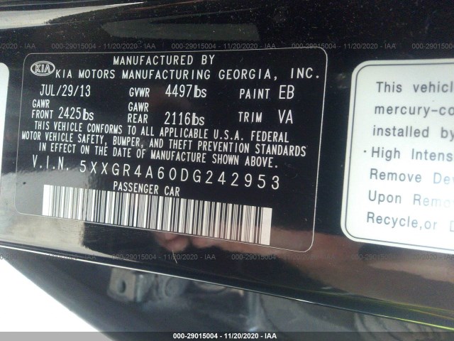 Photo 8 VIN: 5XXGR4A60DG242953 - KIA OPTIMA 