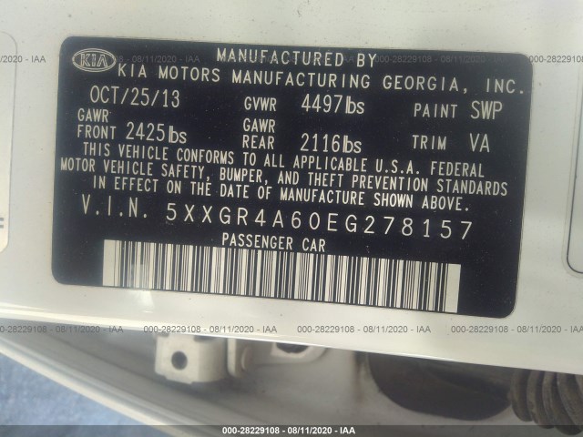 Photo 8 VIN: 5XXGR4A60EG278157 - KIA OPTIMA 