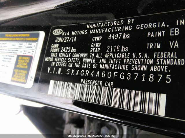 Photo 8 VIN: 5XXGR4A60FG371875 - KIA OPTIMA 