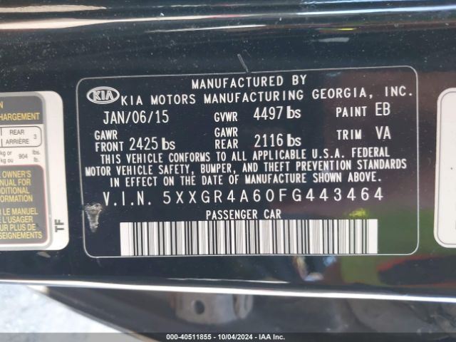 Photo 8 VIN: 5XXGR4A60FG443464 - KIA OPTIMA 