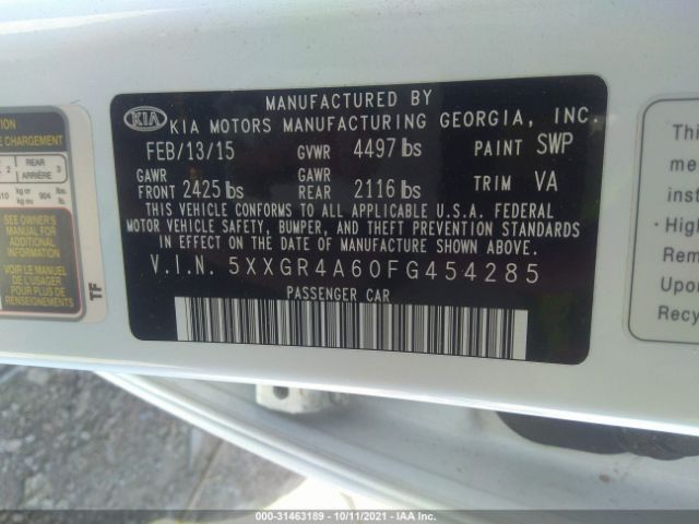 Photo 8 VIN: 5XXGR4A60FG454285 - KIA OPTIMA 