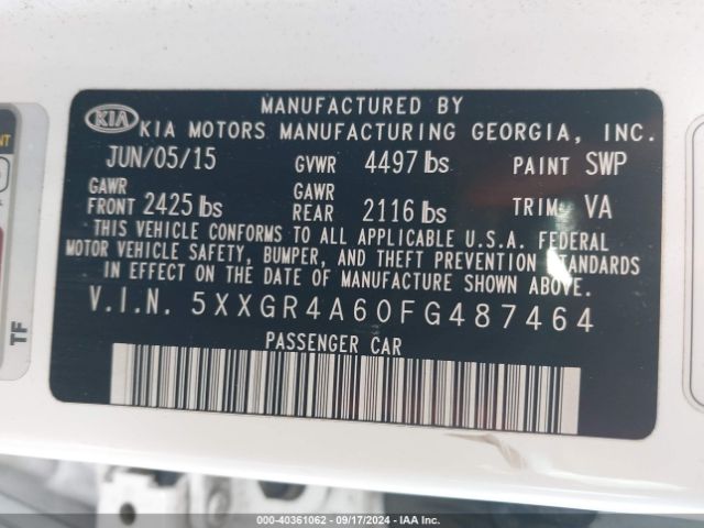 Photo 8 VIN: 5XXGR4A60FG487464 - KIA OPTIMA 