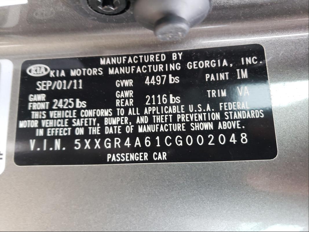 Photo 9 VIN: 5XXGR4A61CG002048 - KIA OPTIMA SX 