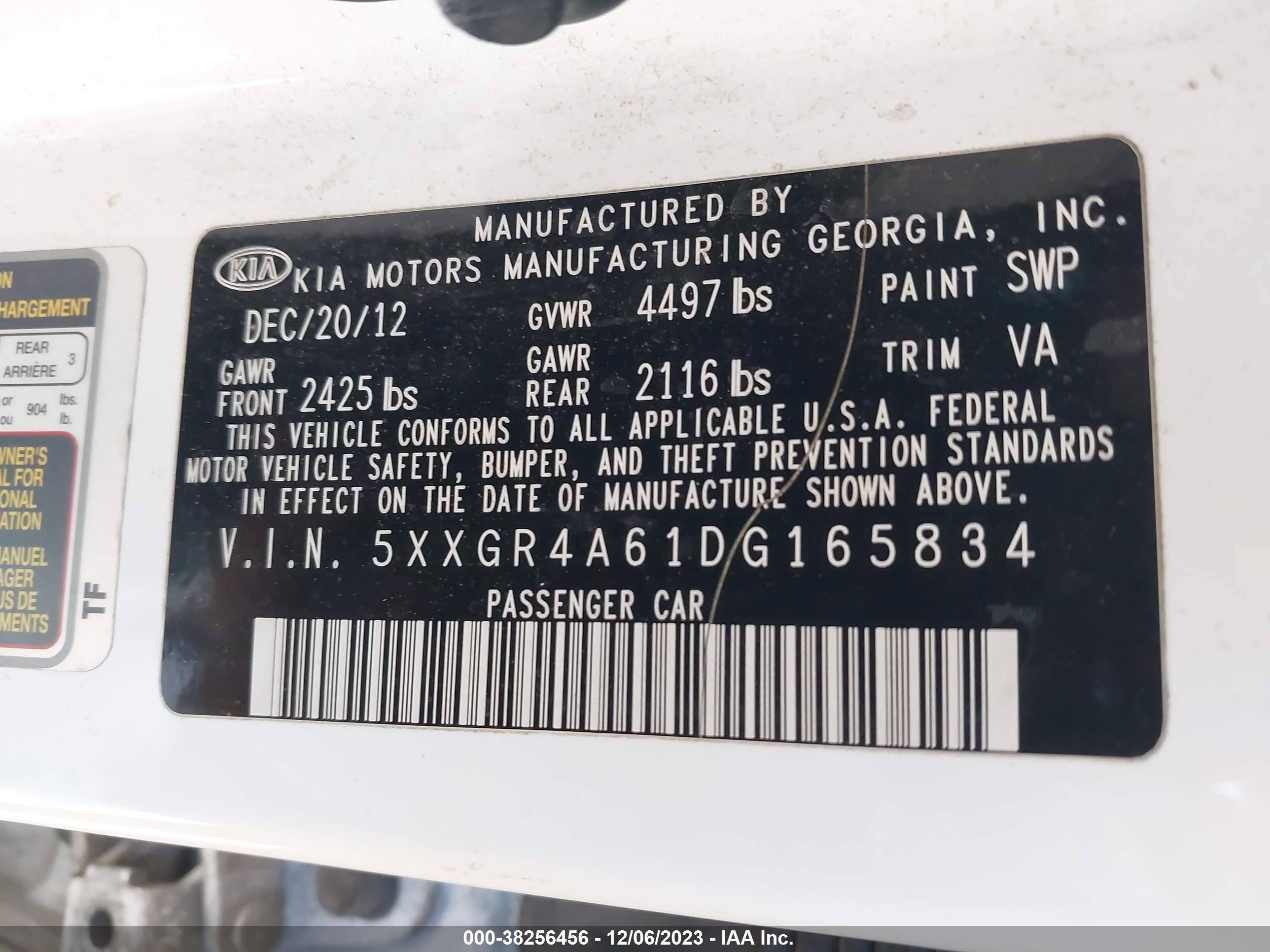 Photo 8 VIN: 5XXGR4A61DG165834 - KIA OPTIMA 