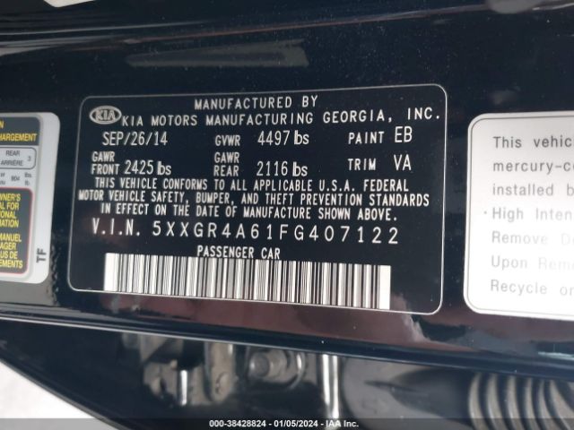 Photo 8 VIN: 5XXGR4A61FG407122 - KIA OPTIMA 