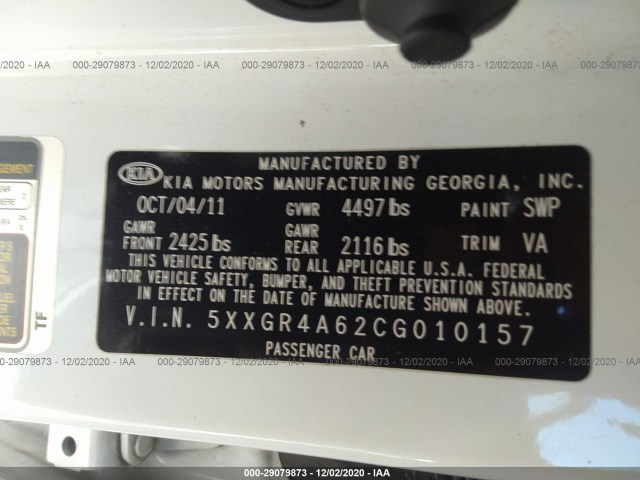 Photo 8 VIN: 5XXGR4A62CG010157 - KIA OPTIMA 