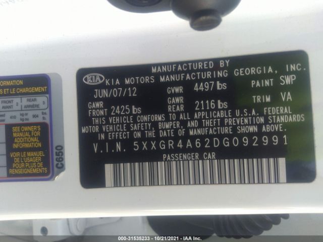 Photo 8 VIN: 5XXGR4A62DG092991 - KIA OPTIMA 