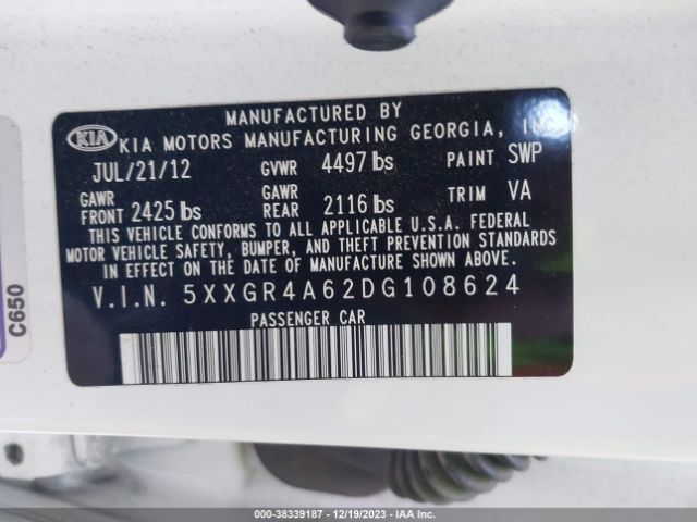 Photo 8 VIN: 5XXGR4A62DG108624 - KIA OPTIMA 