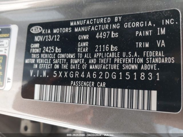 Photo 8 VIN: 5XXGR4A62DG151831 - KIA OPTIMA 