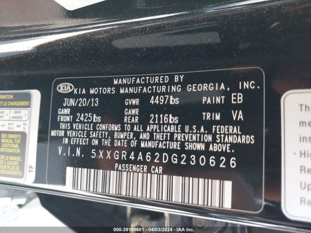 Photo 8 VIN: 5XXGR4A62DG230626 - KIA OPTIMA 