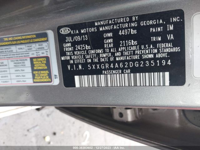 Photo 8 VIN: 5XXGR4A62DG235194 - KIA OPTIMA 