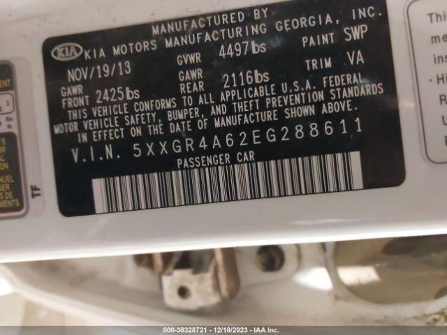 Photo 8 VIN: 5XXGR4A62EG288611 - KIA OPTIMA 