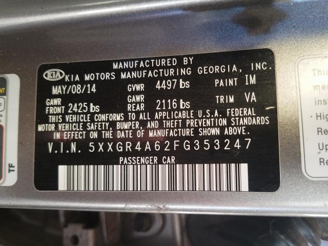 Photo 9 VIN: 5XXGR4A62FG353247 - KIA OPTIMA SX 