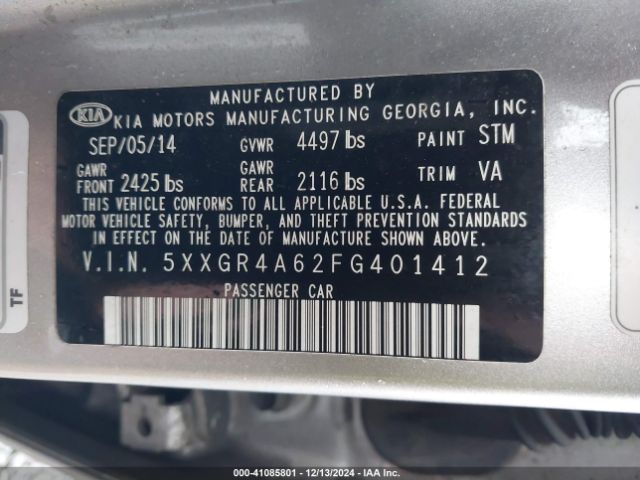 Photo 8 VIN: 5XXGR4A62FG401412 - KIA OPTIMA 