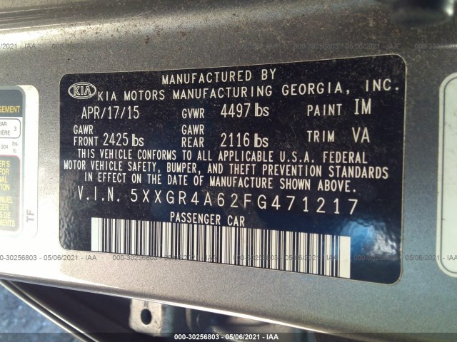 Photo 8 VIN: 5XXGR4A62FG471217 - KIA OPTIMA 