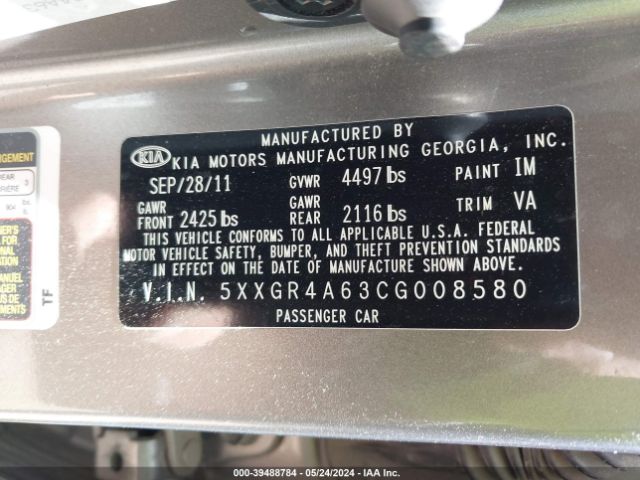 Photo 8 VIN: 5XXGR4A63CG008580 - KIA OPTIMA 