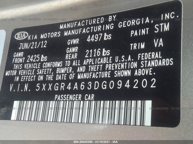 Photo 8 VIN: 5XXGR4A63DG094202 - KIA OPTIMA 