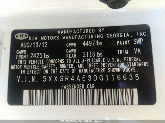 Photo 8 VIN: 5XXGR4A63DG116635 - KIA OPTIMA 