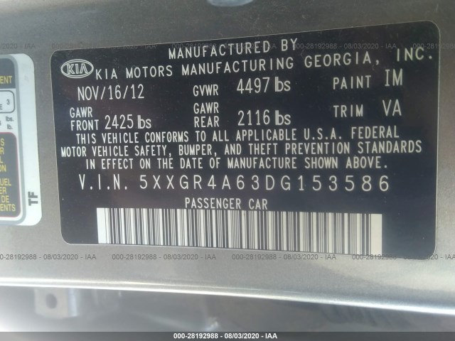 Photo 8 VIN: 5XXGR4A63DG153586 - KIA OPTIMA 