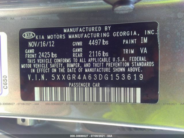 Photo 8 VIN: 5XXGR4A63DG153619 - KIA OPTIMA 