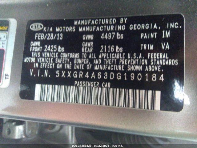 Photo 8 VIN: 5XXGR4A63DG190184 - KIA OPTIMA 