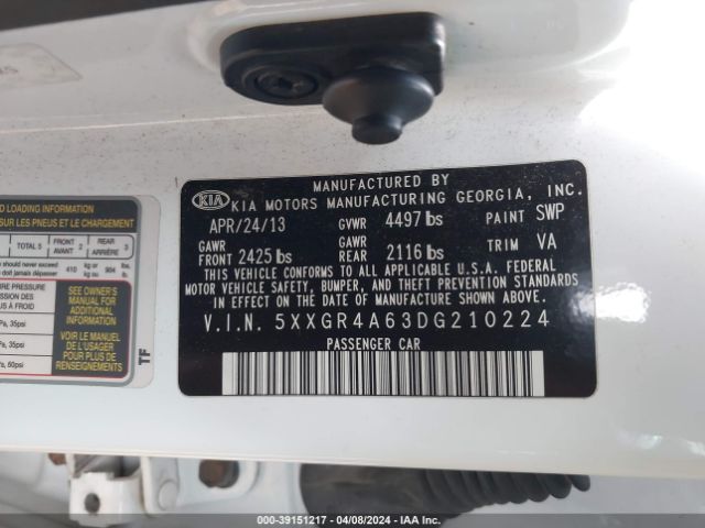 Photo 8 VIN: 5XXGR4A63DG210224 - KIA OPTIMA 