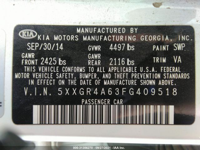 Photo 8 VIN: 5XXGR4A63FG409518 - KIA OPTIMA 