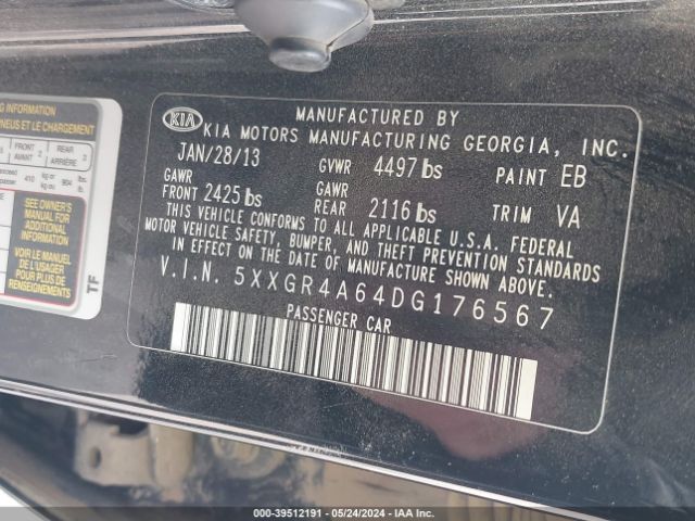 Photo 8 VIN: 5XXGR4A64DG176567 - KIA OPTIMA 