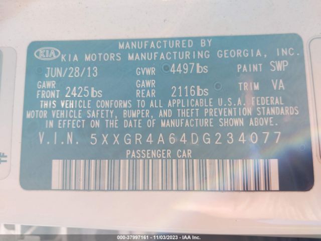 Photo 8 VIN: 5XXGR4A64DG234077 - KIA OPTIMA 