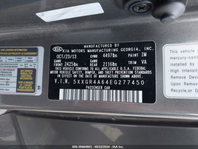 Photo 8 VIN: 5XXGR4A64EG277450 - KIA OPTIMA 