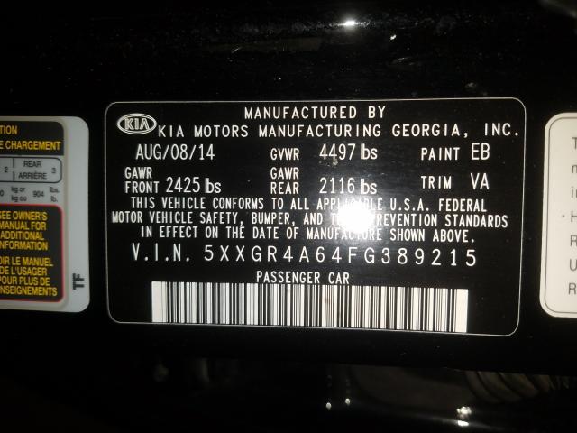 Photo 9 VIN: 5XXGR4A64FG389215 - KIA OPTIMA SX 