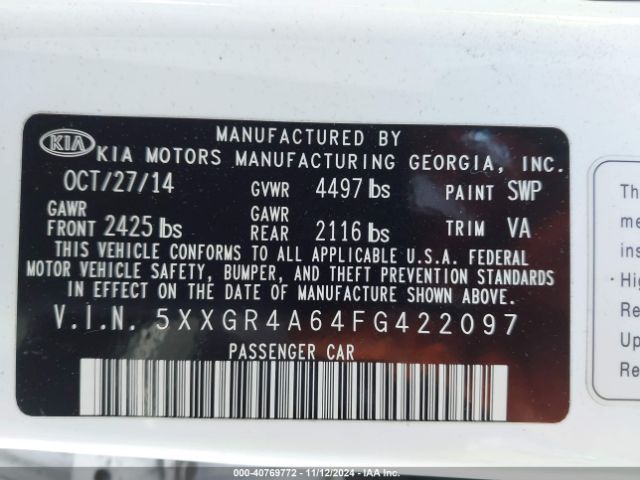 Photo 8 VIN: 5XXGR4A64FG422097 - KIA OPTIMA 