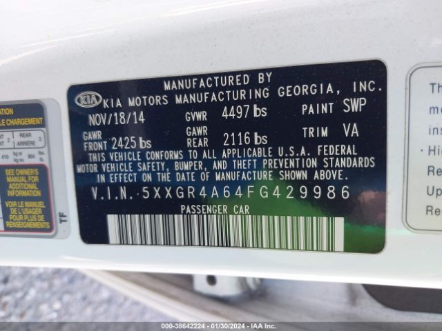 Photo 8 VIN: 5XXGR4A64FG429986 - KIA OPTIMA 