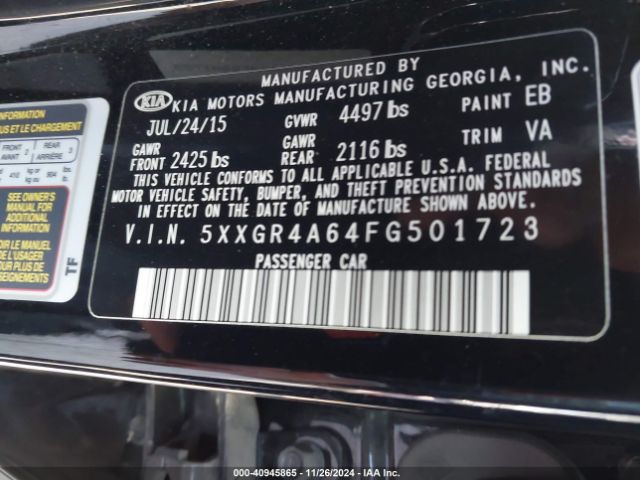 Photo 8 VIN: 5XXGR4A64FG501723 - KIA OPTIMA 