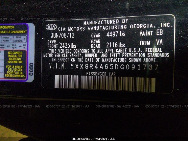 Photo 8 VIN: 5XXGR4A65DG091737 - KIA OPTIMA 