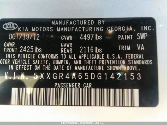 Photo 8 VIN: 5XXGR4A65DG142153 - KIA OPTIMA 