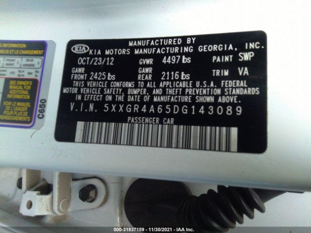 Photo 8 VIN: 5XXGR4A65DG143089 - KIA OPTIMA 