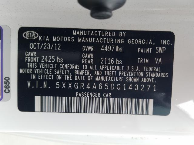 Photo 9 VIN: 5XXGR4A65DG143271 - KIA OPTIMA SX 