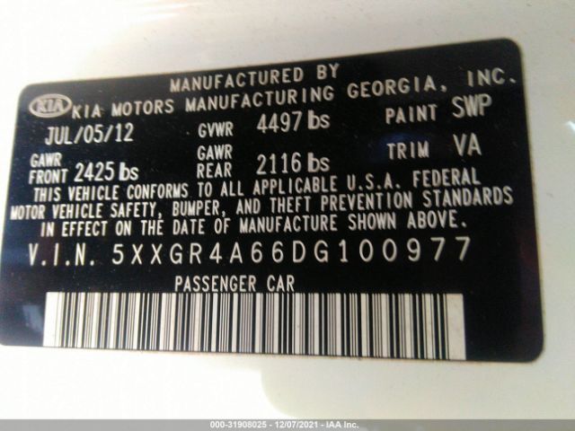 Photo 8 VIN: 5XXGR4A66DG100977 - KIA OPTIMA 