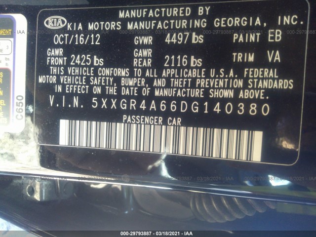 Photo 8 VIN: 5XXGR4A66DG140380 - KIA OPTIMA 