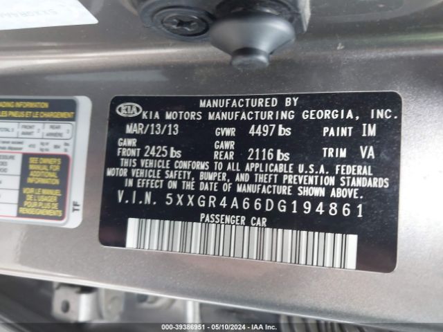 Photo 8 VIN: 5XXGR4A66DG194861 - KIA OPTIMA 