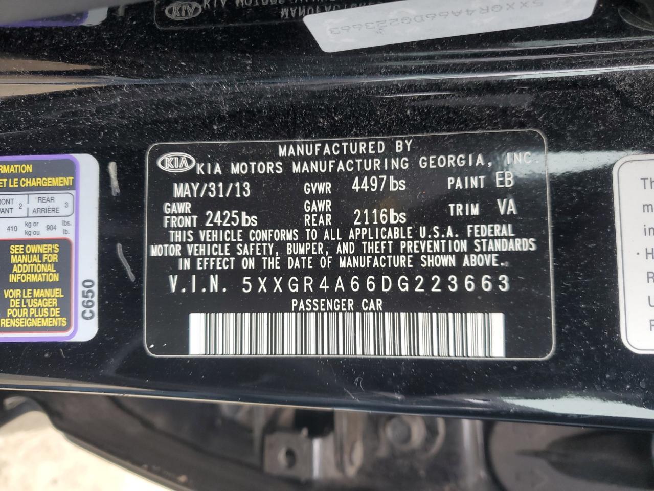 Photo 11 VIN: 5XXGR4A66DG223663 - KIA OPTIMA 