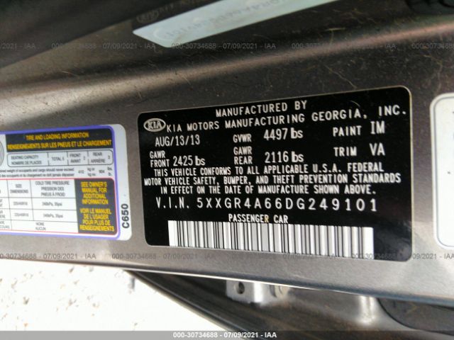 Photo 8 VIN: 5XXGR4A66DG249101 - KIA OPTIMA 