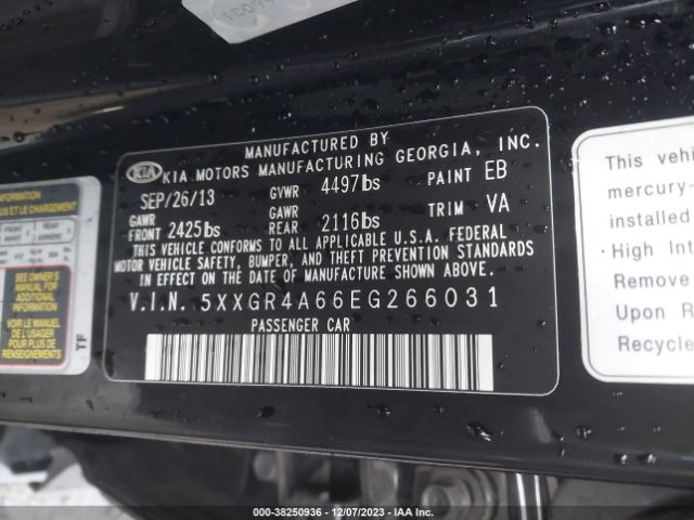 Photo 8 VIN: 5XXGR4A66EG266031 - KIA OPTIMA 