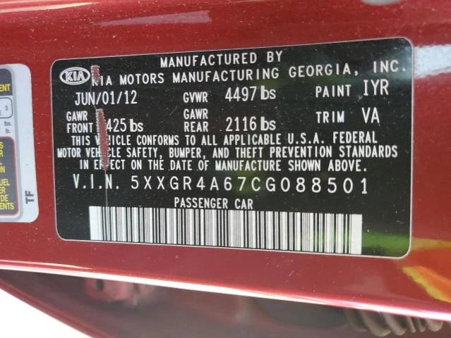 Photo 11 VIN: 5XXGR4A67CG088501 - KIA OPTIMA SX 