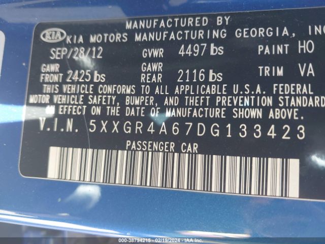 Photo 8 VIN: 5XXGR4A67DG133423 - KIA OPTIMA 