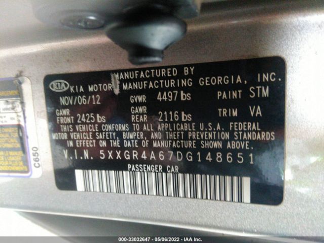 Photo 8 VIN: 5XXGR4A67DG148651 - KIA OPTIMA 