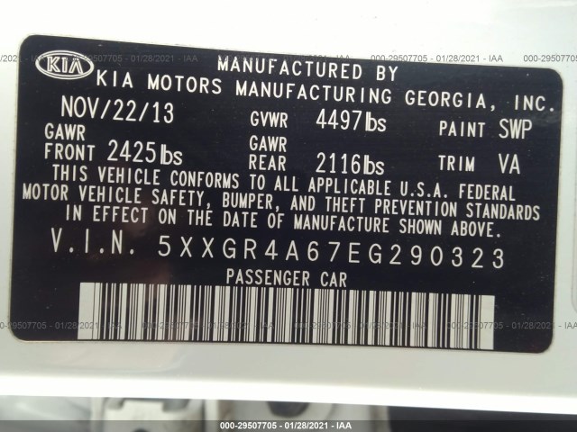 Photo 8 VIN: 5XXGR4A67EG290323 - KIA OPTIMA 