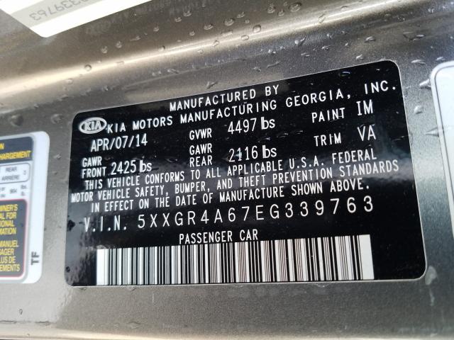 Photo 9 VIN: 5XXGR4A67EG339763 - KIA OPTIMA SX 