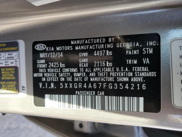 Photo 9 VIN: 5XXGR4A67FG354216 - KIA OPTIMA SX 